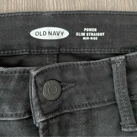 Old Navy Black Distressed Power Slim Straight Mid Rise Jeans - Picture 6 of 13